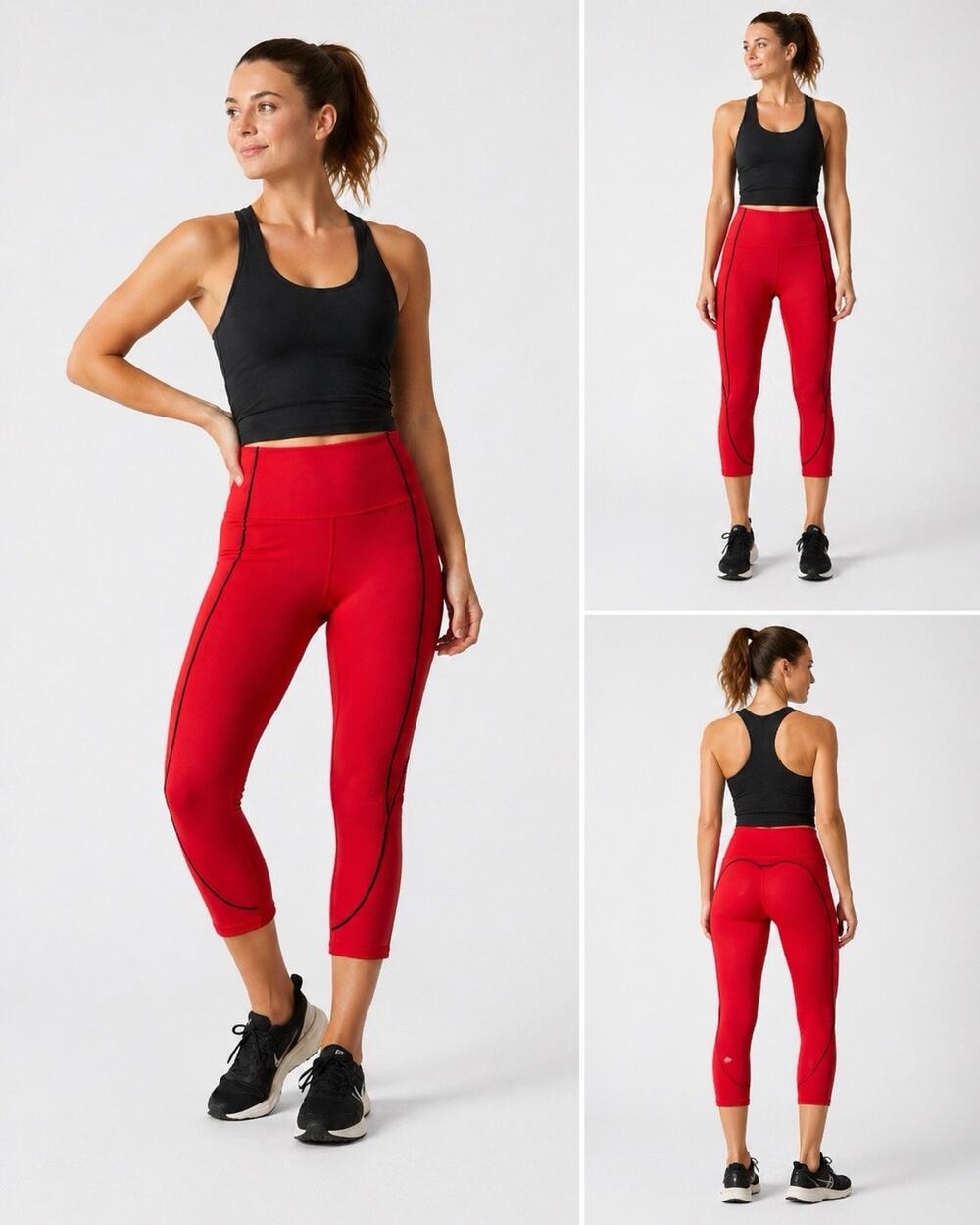 Fabletics Define High Waisted Athletic Capri Yoga Legging Women's Size L Red